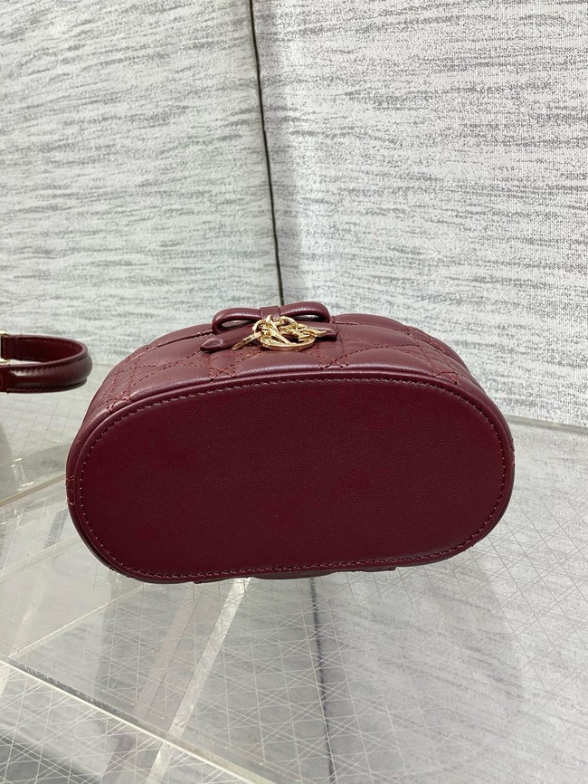 Dior Caro Mini Vanity Case Macrocannage Lambskin S5198UD Hermitage Red