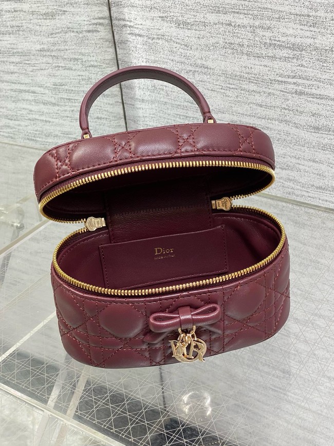Dior Caro Mini Vanity Case Macrocannage Lambskin S5198UD Hermitage Red