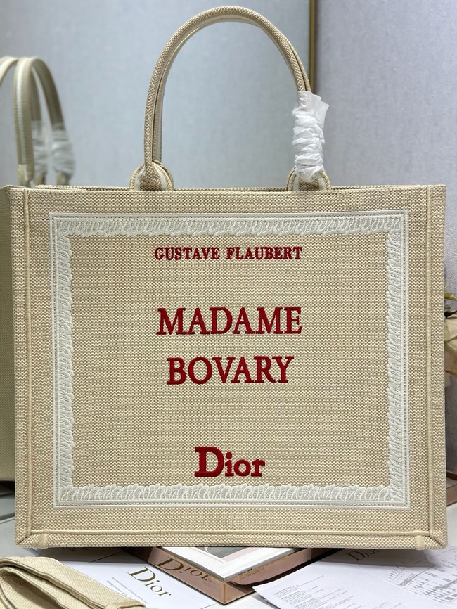 Large Dior Book Tote Book Cover Embroidery TSH295 Beige and Red