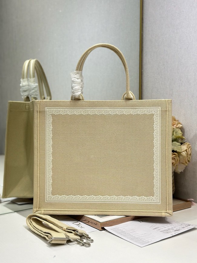 Large Dior Book Tote Book Cover Embroidery TSH295 Beige and Red