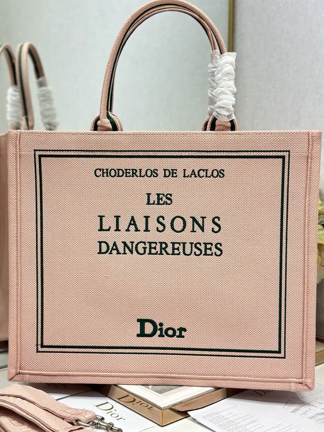 Large Dior Book Tote Book Cover Embroidery TSH295 Pink and Green