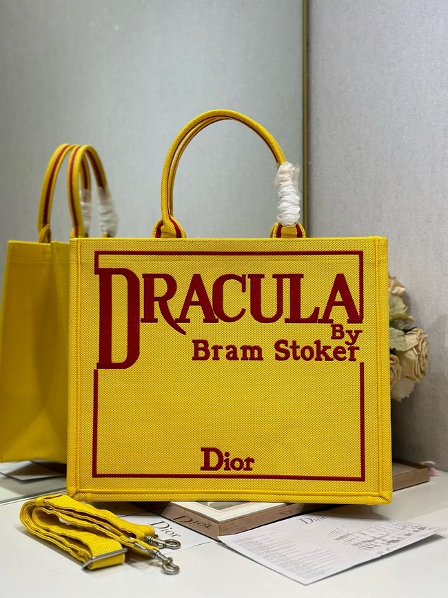 Large Dior Book Tote Book Cover Embroidery TSH295 Yellow and Red