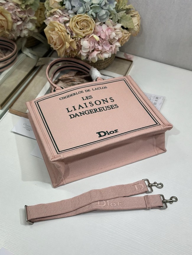 Mini Dior Book Tote with Strap Pink and Green Book Cover Embroidery S5584PE