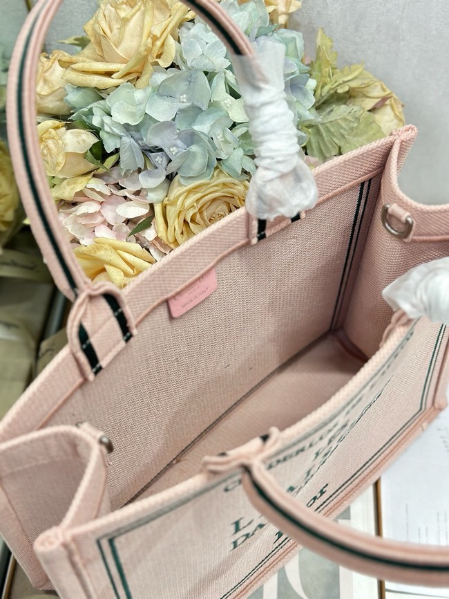 Mini Dior Book Tote with Strap Pink and Green Book Cover Embroidery S5584PE