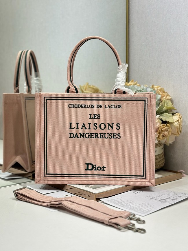 Mini Dior Book Tote with Strap Pink and Green Book Cover Embroidery S5584PE