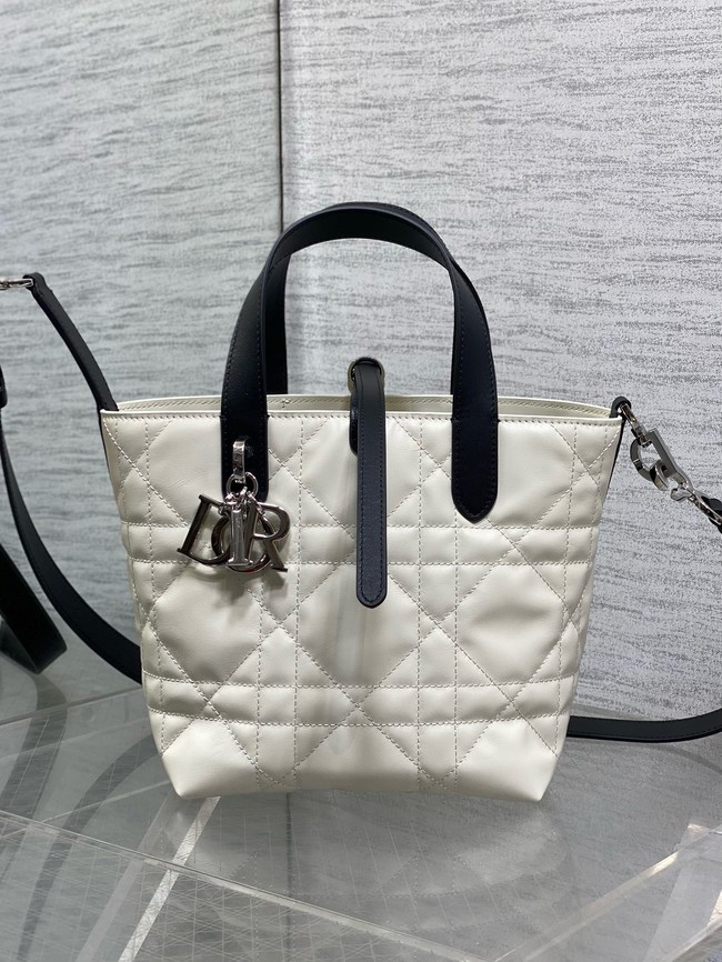 Small Dior Toujours Vertical Tote Bag Macrocannage Calfskin M2835O black&Latte