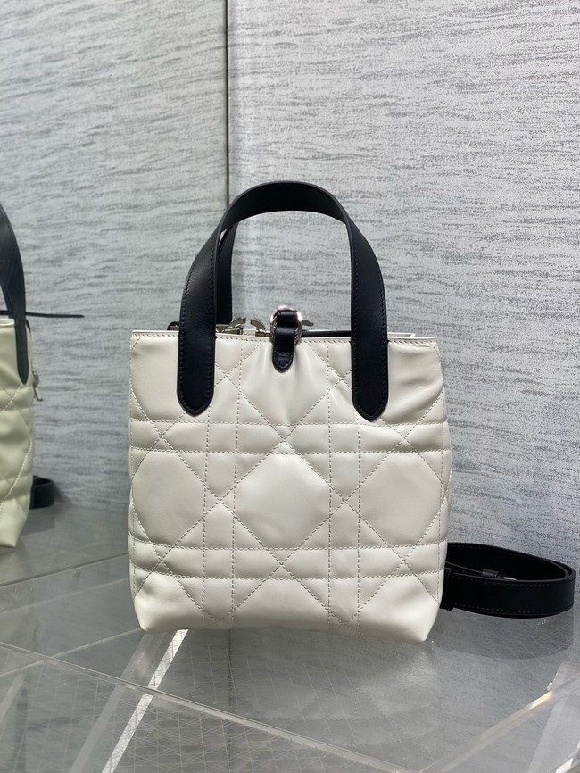 Small Dior Toujours Vertical Tote Bag Macrocannage Calfskin M2835O black&Latte