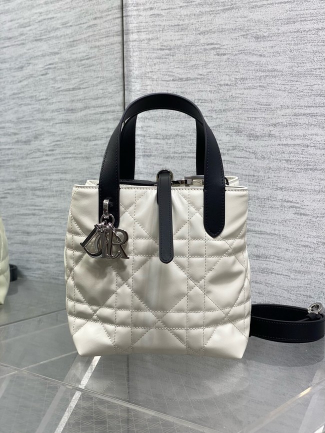 Small Dior Toujours Vertical Tote Bag Macrocannage Calfskin M2835O black&Latte