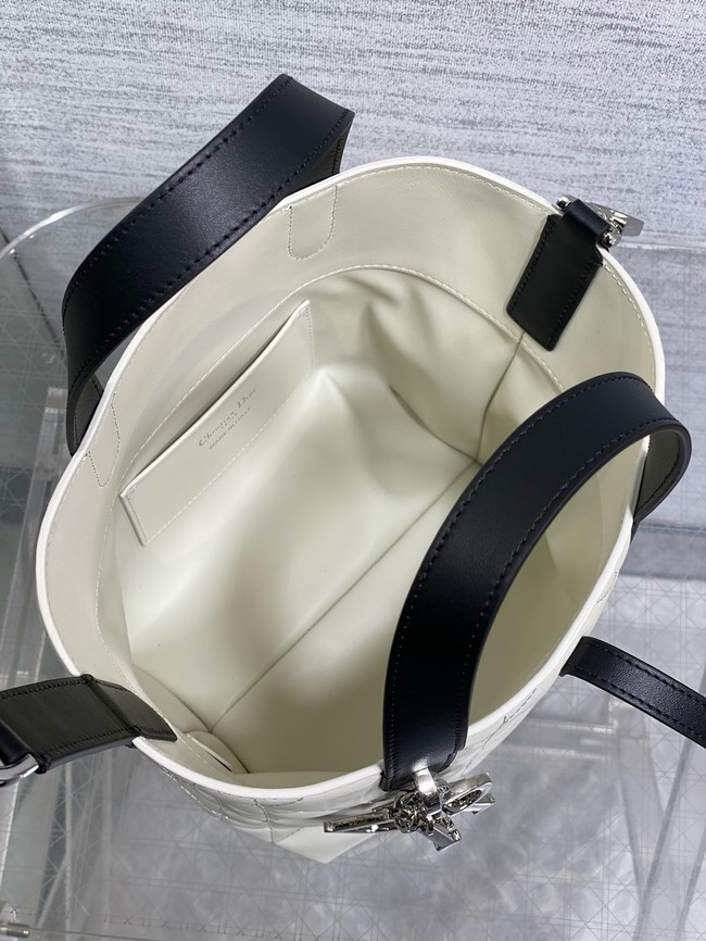 Small Dior Toujours Vertical Tote Bag Macrocannage Calfskin M2835O black&Latte