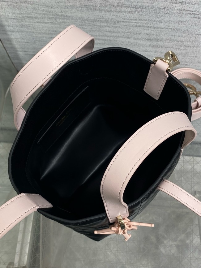 Small Dior Toujours Vertical Tote Bag Macrocannage Calfskin M2835O black&pink