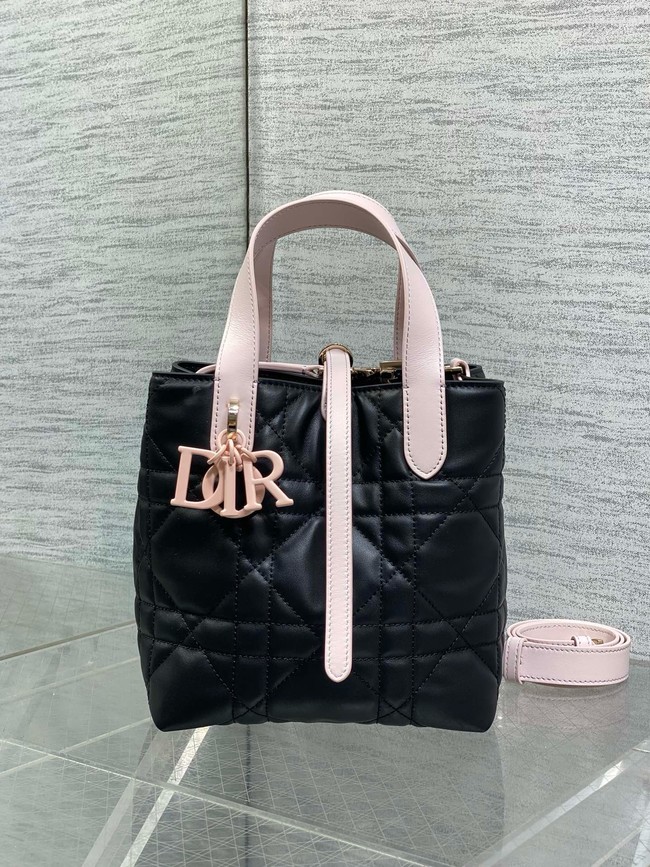 Small Dior Toujours Vertical Tote Bag Macrocannage Calfskin M2835O black&pink