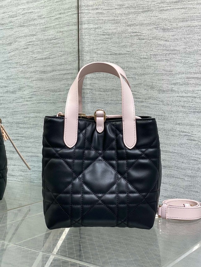 Small Dior Toujours Vertical Tote Bag Macrocannage Calfskin M2835O black&pink