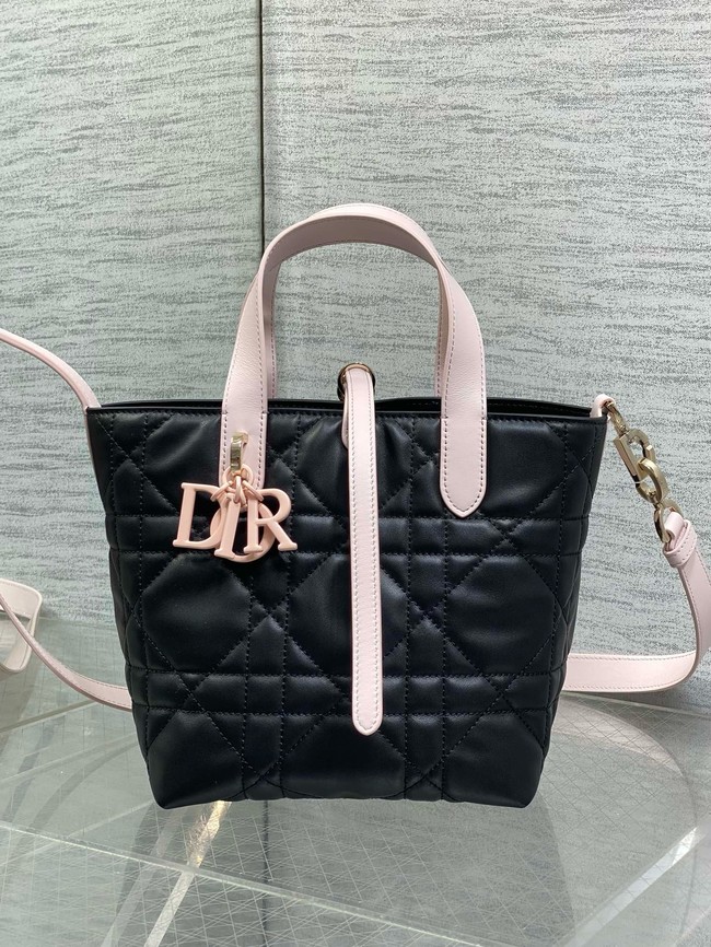 Small Dior Toujours Vertical Tote Bag Macrocannage Calfskin M2835O black&pink