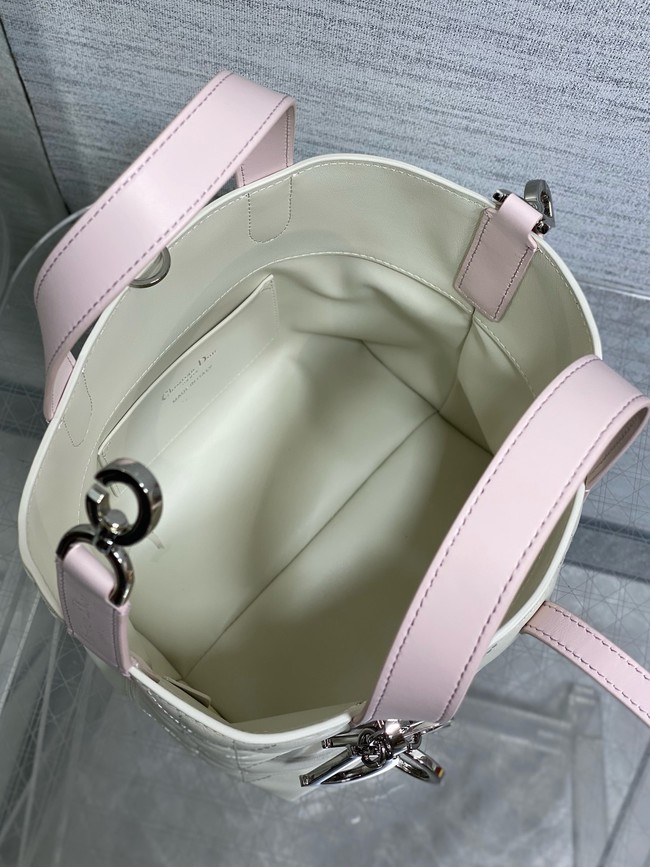 Small Dior Toujours Vertical Tote Bag Macrocannage Calfskin M2835O pink&Latte