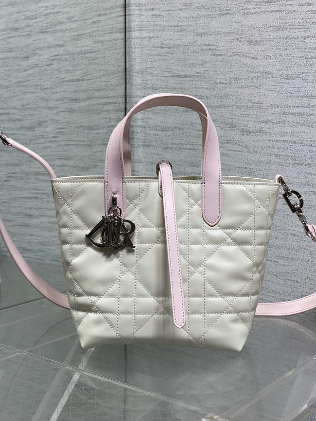 Small Dior Toujours Vertical Tote Bag Macrocannage Calfskin M2835O pink&Latte