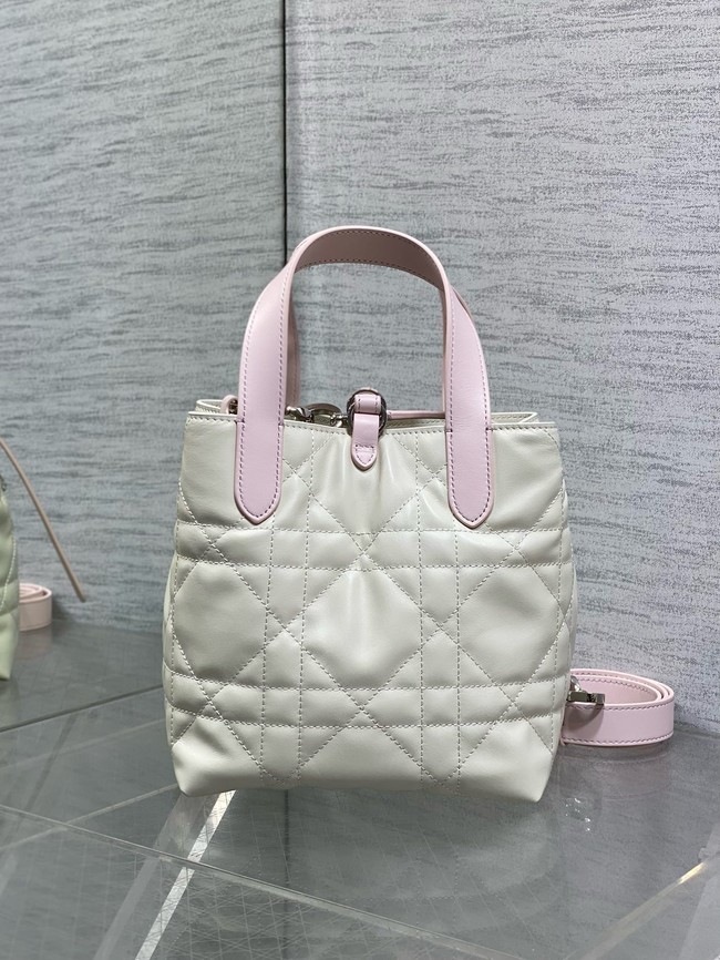 Small Dior Toujours Vertical Tote Bag Macrocannage Calfskin M2835O pink&Latte