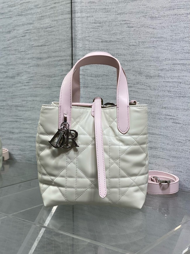 Small Dior Toujours Vertical Tote Bag Macrocannage Calfskin M2835O pink&Latte