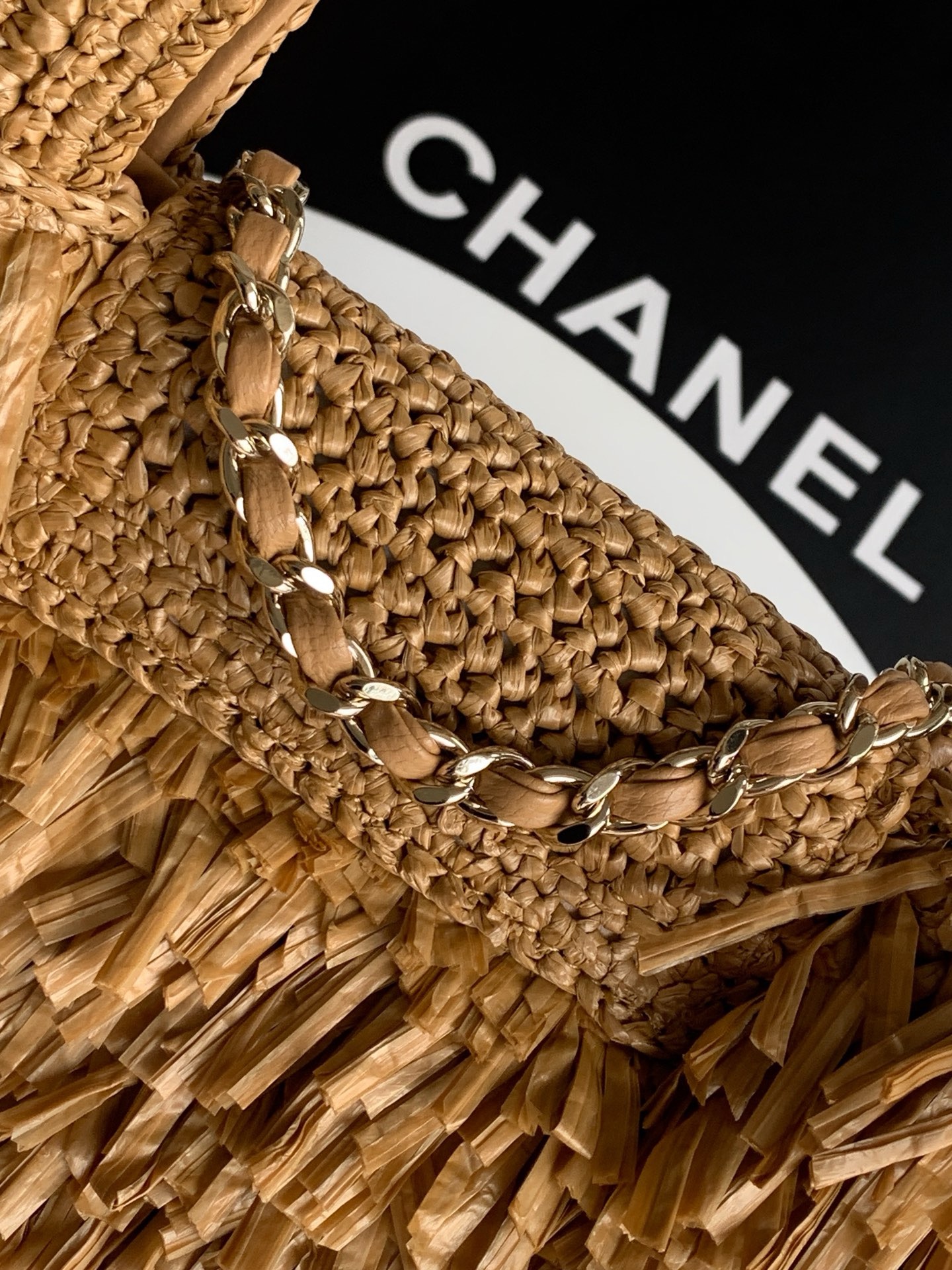 CHANEL Mini Shopping Bag Raffia-Effect Fabric AS4416 Dark Beige