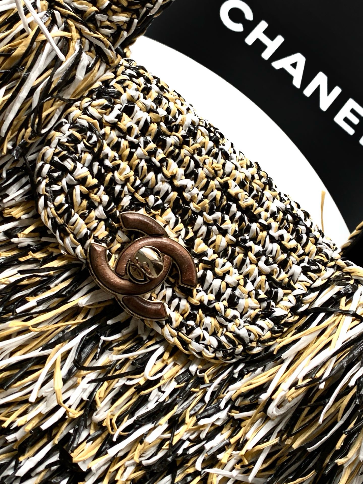 CHANEL Mini Shopping Bag Raffia-Effect Fabric AS4416 gray
