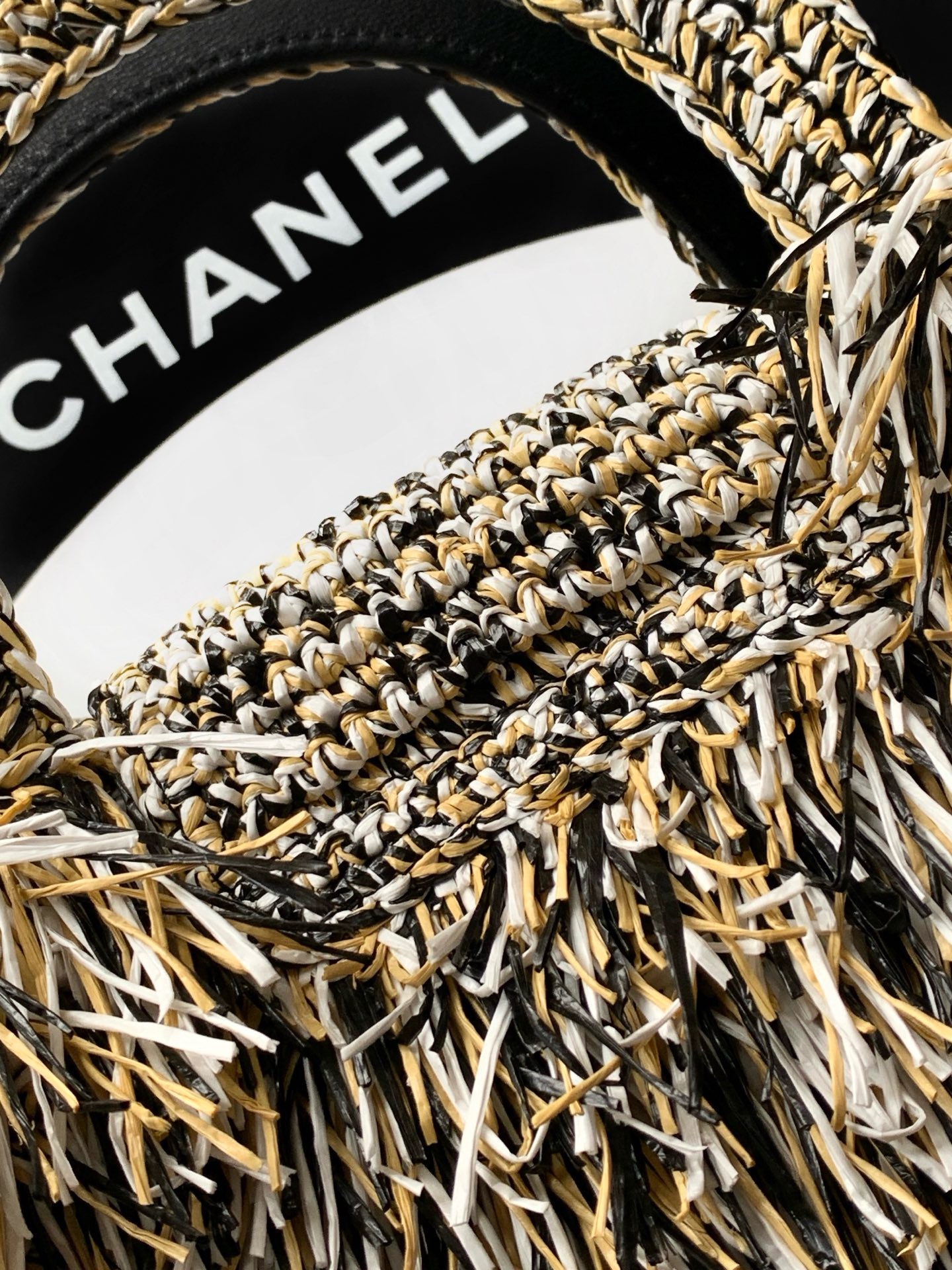 CHANEL Mini Shopping Bag Raffia-Effect Fabric AS4416 gray