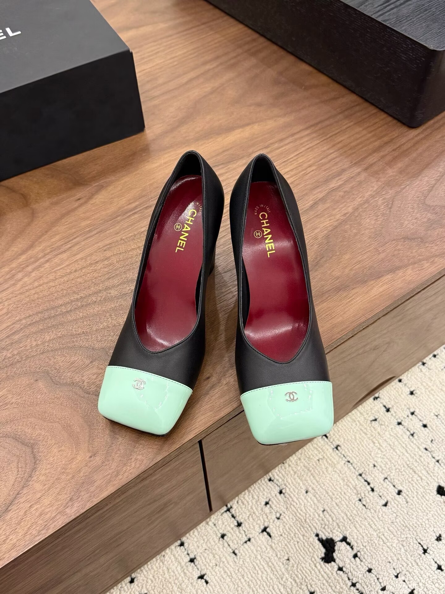 Chanel Pumps Lambskin heel G47188 Green&Black