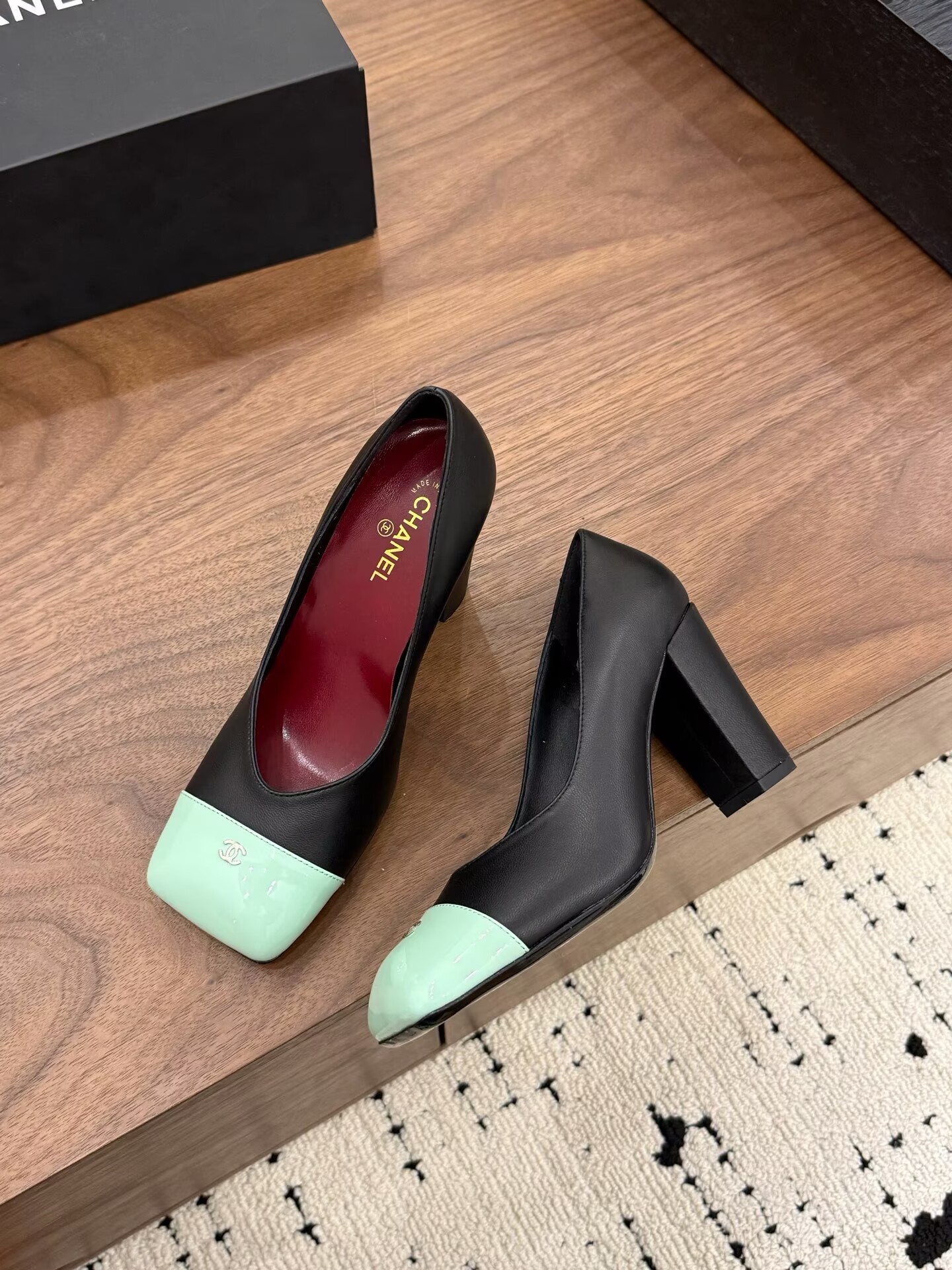 Chanel Pumps Lambskin heel G47188 Green&Black Chanel Pumps Lambskin heel G47188 Green&Black