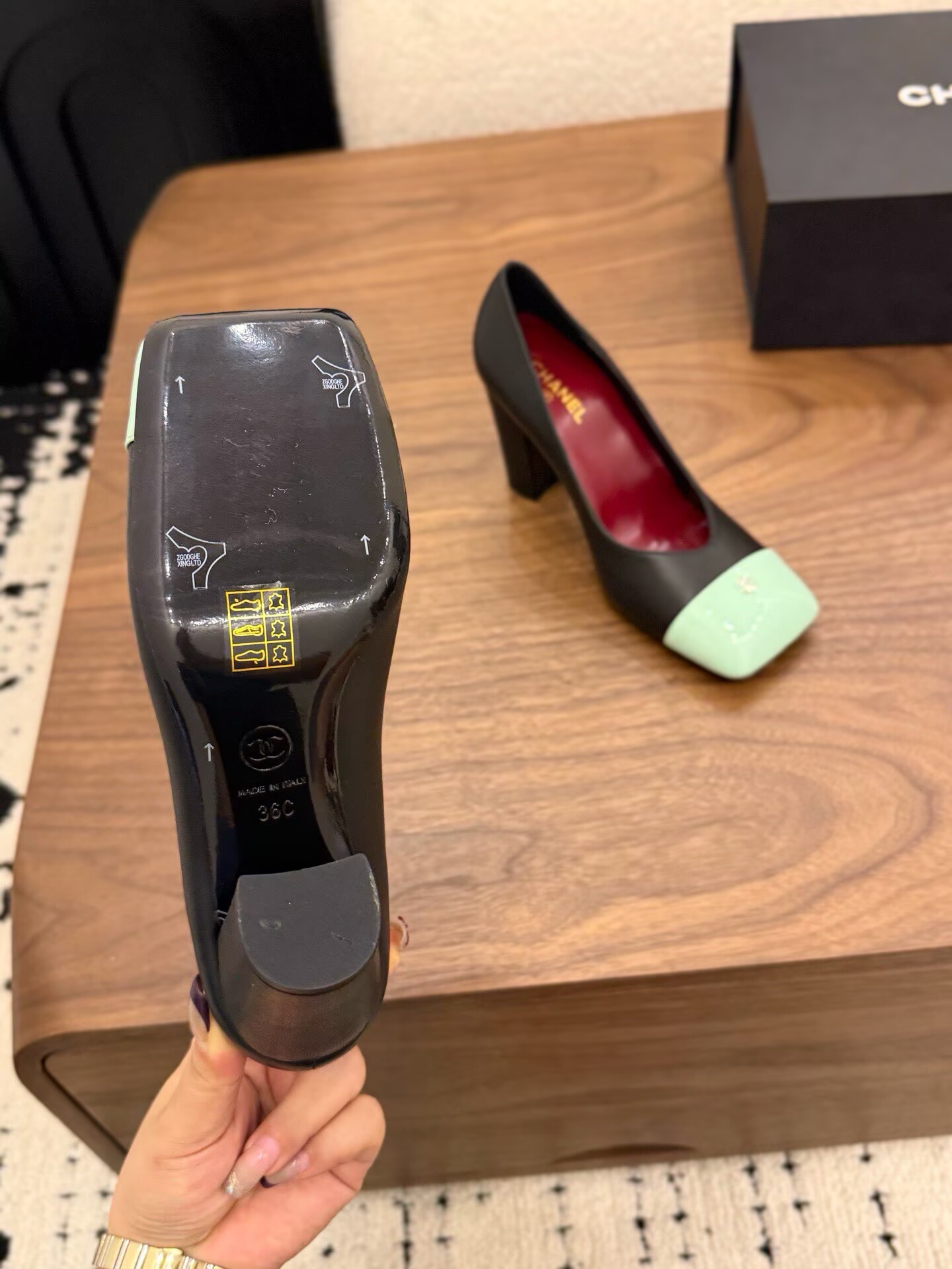 Chanel Pumps Lambskin heel G47188 Green&Black Chanel Pumps Lambskin heel G47188 Green&Black