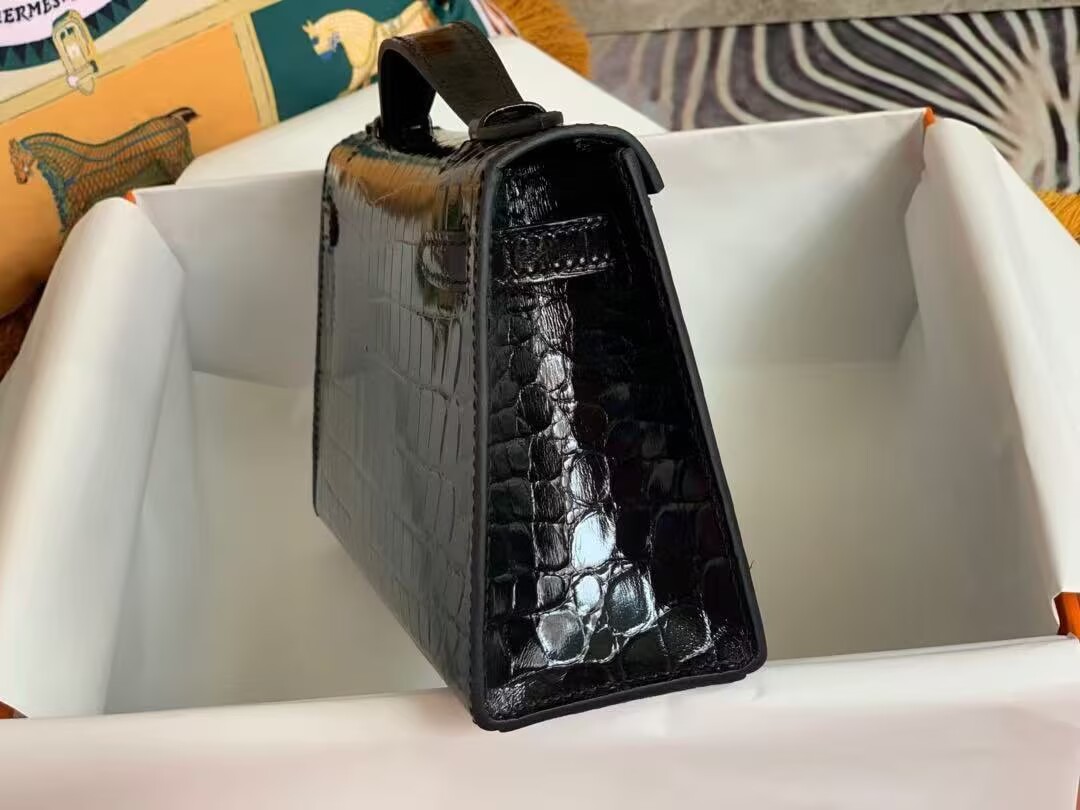 Hermes MINI Kelly 22cm Clutch Original Croco Leather KL22 Black Hermes MINI Kelly 22cm Clutch Original Croco Leather KL22 Black
