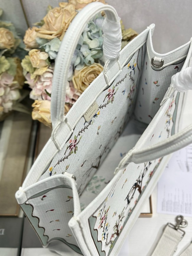 Large Dior Book Tote Book Cover Embroidery TSH295 White Multicolor Revolution Flowers