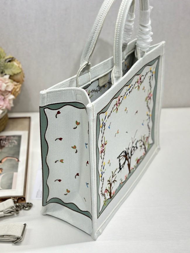 Large Dior Book Tote Book Cover Embroidery TSH295 White Multicolor Revolution Flowers