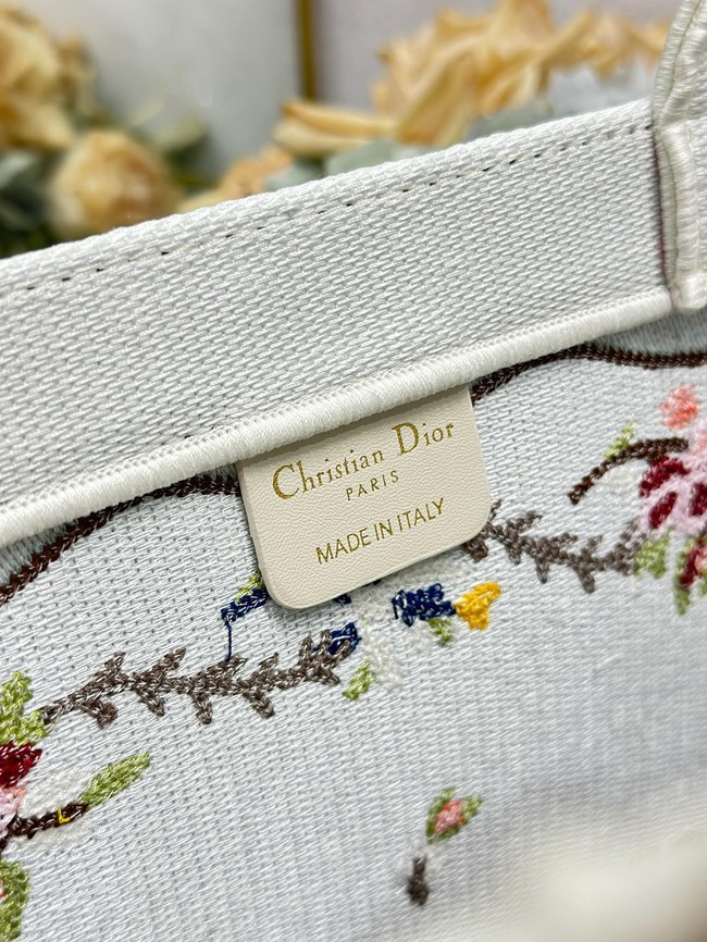 Large Dior Book Tote Book Cover Embroidery TSH295 White Multicolor Revolution Flowers