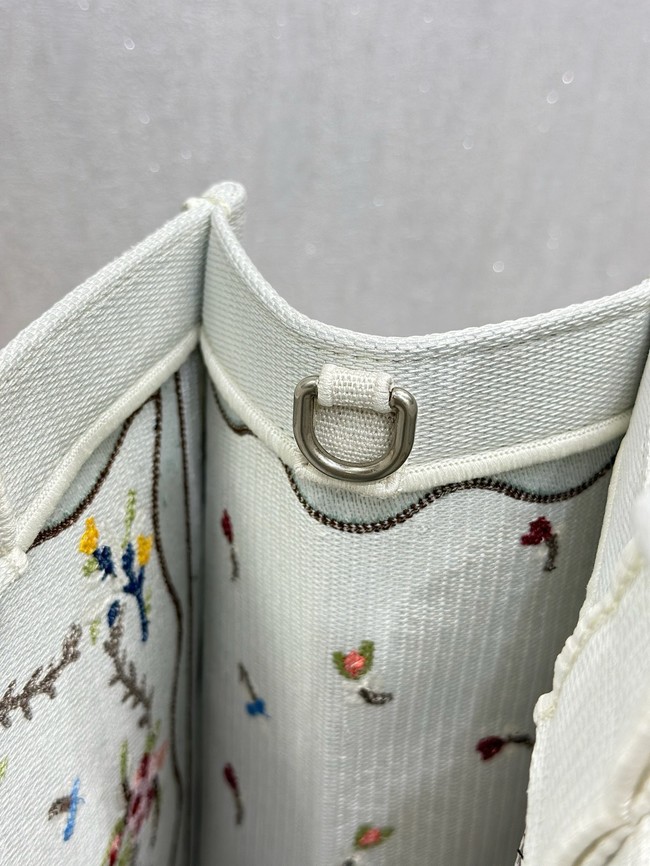 Large Dior Book Tote Book Cover Embroidery TSH295 White Multicolor Revolution Flowers