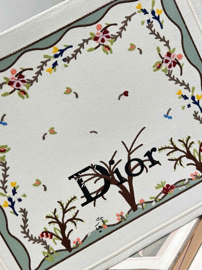 Large Dior Book Tote Book Cover Embroidery TSH295 White Multicolor Revolution Flowers
