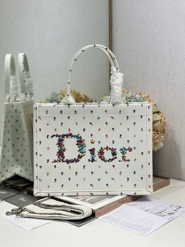 Medium Dior Book Tote with Strap M1354PEH White Multicolor