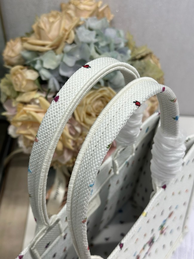 Medium Dior Book Tote with Strap M1354PEH White Multicolor