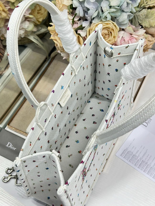 Medium Dior Book Tote with Strap M1354PEH White Multicolor