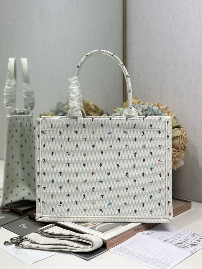Medium Dior Book Tote with Strap M1354PEH White Multicolor
