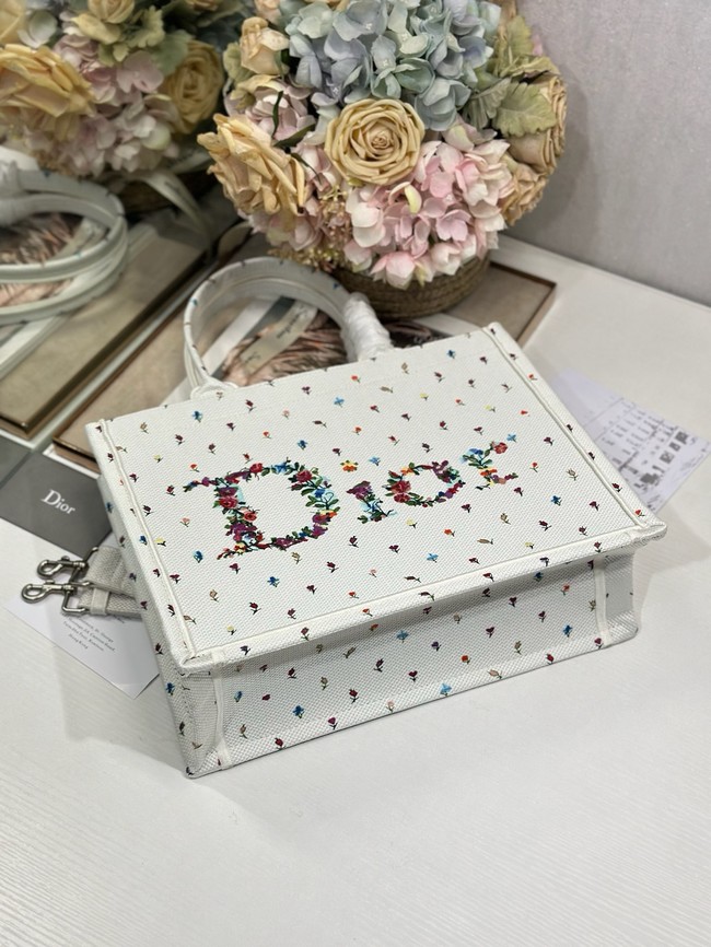 Medium Dior Book Tote with Strap M1354PEH White Multicolor
