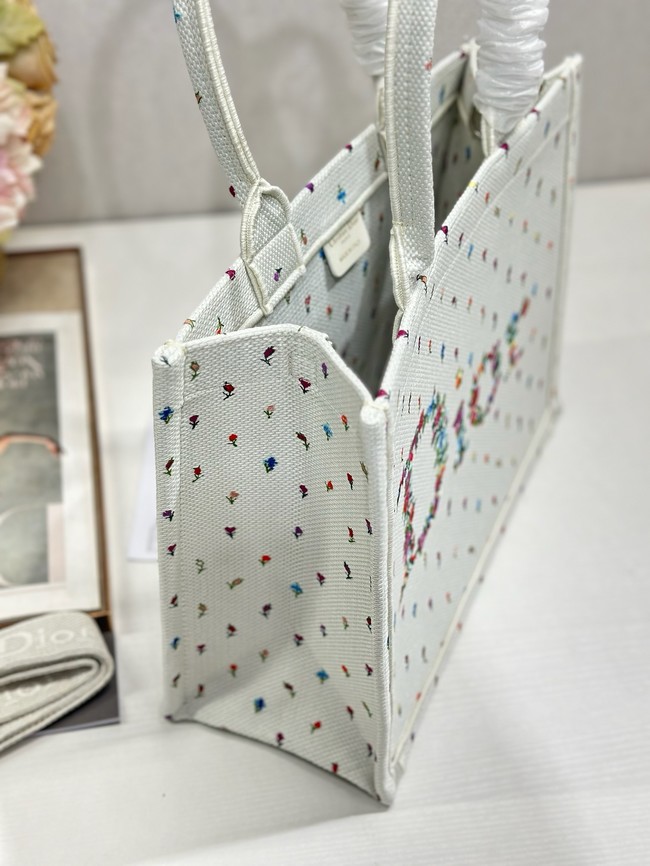 Medium Dior Book Tote with Strap M1354PEH White Multicolor