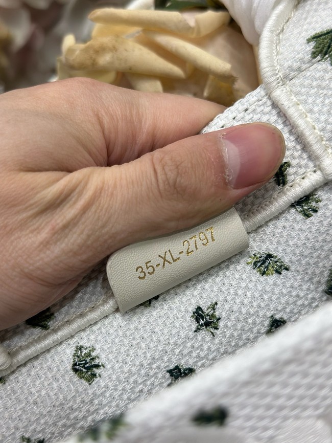 Small Dior Book Tote with Strap M1404PE Buttercup Embroidery White