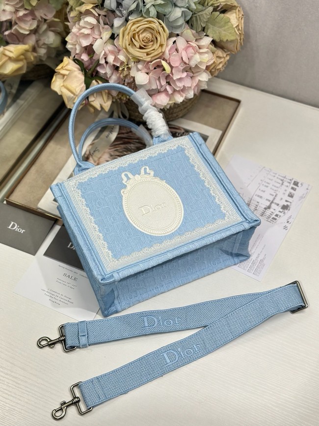 Small Dior Book Tote with Strap M1404PE Celestial Blue 