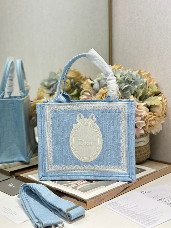 Small Dior Book Tote with Strap M1404PE Celestial Blue 