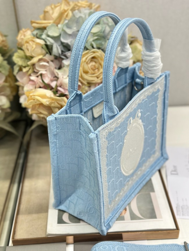 Small Dior Book Tote with Strap M1404PE Celestial Blue 