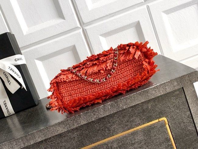 CHANEL Mini Shopping Bag Raffia-Effect Fabric AS4416 orange red CHANEL Mini Shopping Bag Raffia-Effect Fabric AS4416 orange red