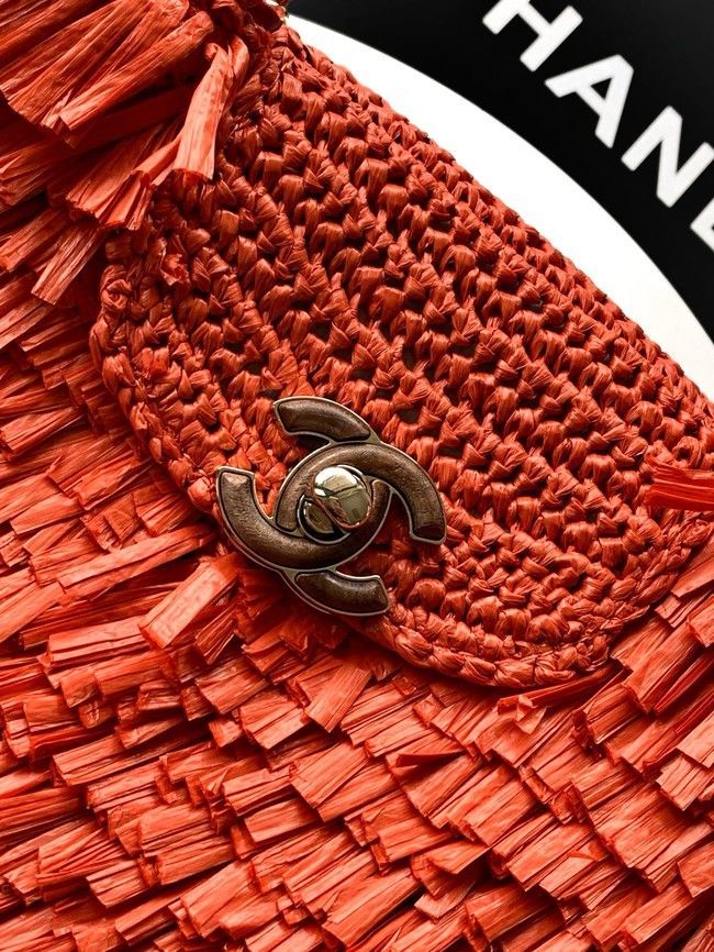 CHANEL Mini Shopping Bag Raffia-Effect Fabric AS4416 orange red CHANEL Mini Shopping Bag Raffia-Effect Fabric AS4416 orange red