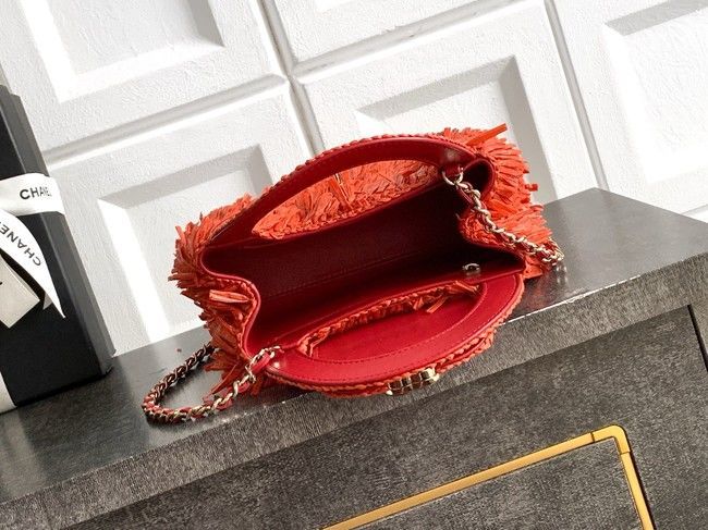 CHANEL Mini Shopping Bag Raffia-Effect Fabric AS4416 orange red CHANEL Mini Shopping Bag Raffia-Effect Fabric AS4416 orange red