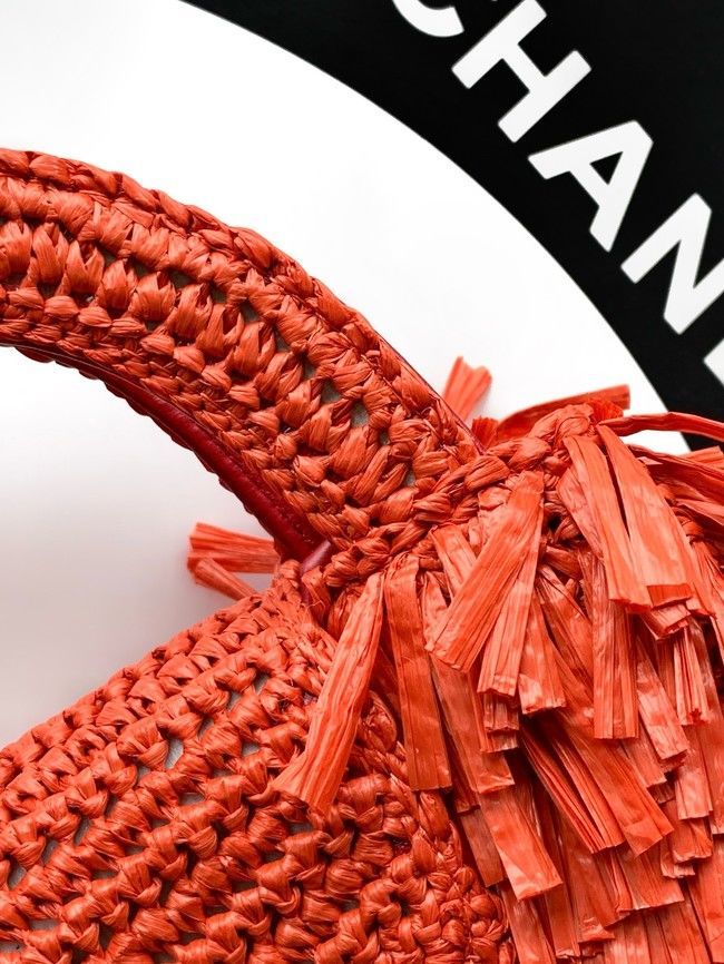 CHANEL Mini Shopping Bag Raffia-Effect Fabric AS4416 orange red CHANEL Mini Shopping Bag Raffia-Effect Fabric AS4416 orange red