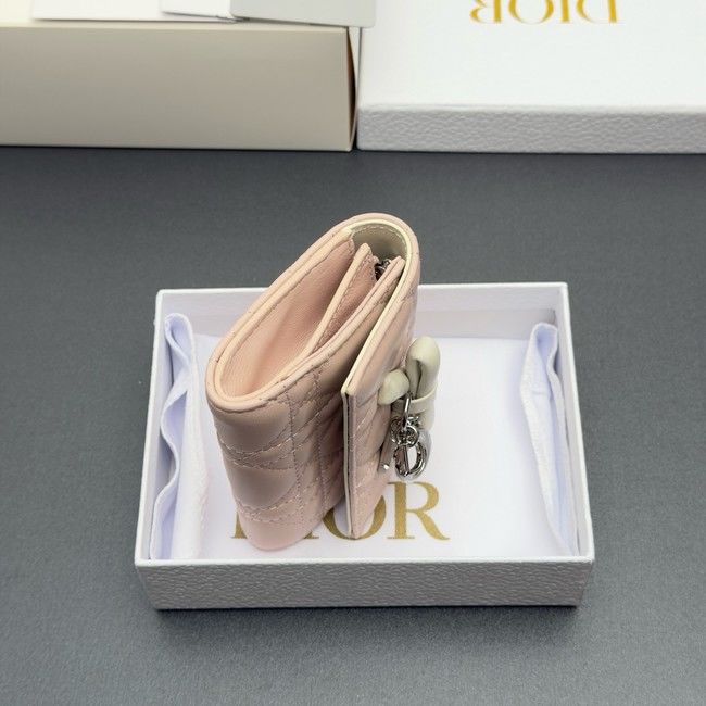 LADY DIOR LOTUS WALLET CANNAGE LAMBSKIN S2067 pink&white LADY DIOR LOTUS WALLET CANNAGE LAMBSKIN S2067 pink&white