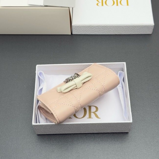 LADY DIOR LOTUS WALLET CANNAGE LAMBSKIN S2067 pink&white LADY DIOR LOTUS WALLET CANNAGE LAMBSKIN S2067 pink&white
