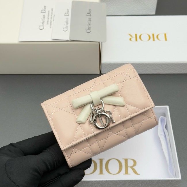 LADY DIOR LOTUS WALLET CANNAGE LAMBSKIN S2067 pink&white LADY DIOR LOTUS WALLET CANNAGE LAMBSKIN S2067 pink&white